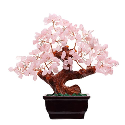 Colorsheng Feng Shui Quartz Crystal Money Tree Bonsai Style Decoration for Luck and Wealth Multicolor 